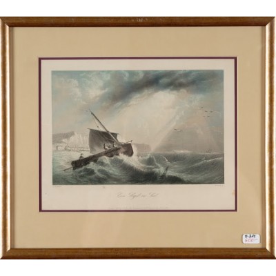 Żagiel na morzu (Ein Segel, im See), E. Hayes/W.French. Staloryt kolorowany w passe partout. Posiada sygnaturę autorską. ok. 1850 r.
